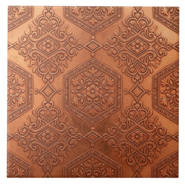  Victorian Embossed Copper Floral Antique  Ceramic Tile (Front)