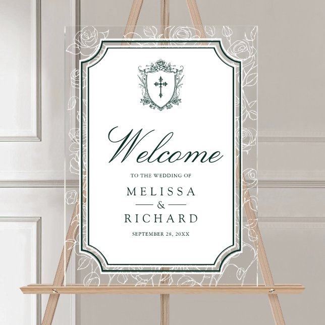 Victorian Emerald Catholic Wedding Welcome Acrylic Sign (Creator Uploaded)