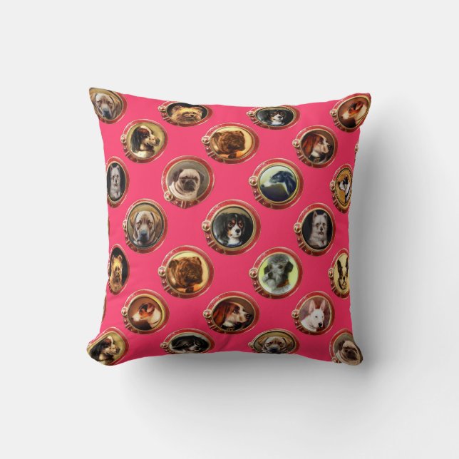 VICTORIAN ENAMELS /MINIATURE DOG PORTRAITS Pink Cushion (Front)