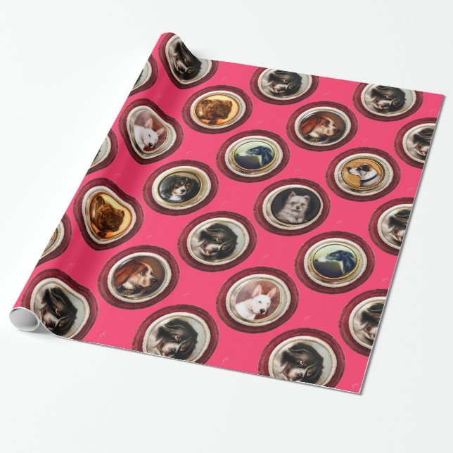 VICTORIAN ENAMELS /MINIATURE DOG PORTRAITS,Pink Wrapping Paper (Unrolled)