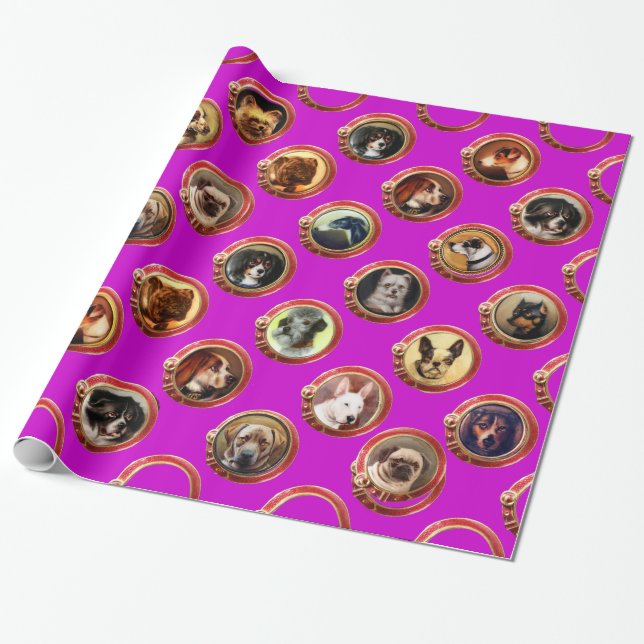 VICTORIAN ENAMELS /MINIATURE DOG PORTRAITS, Purple Wrapping Paper (Unrolled)