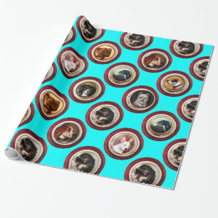 VICTORIAN ENAMELS /MINIATURE DOG PORTRAITS,Teal Wrapping Paper