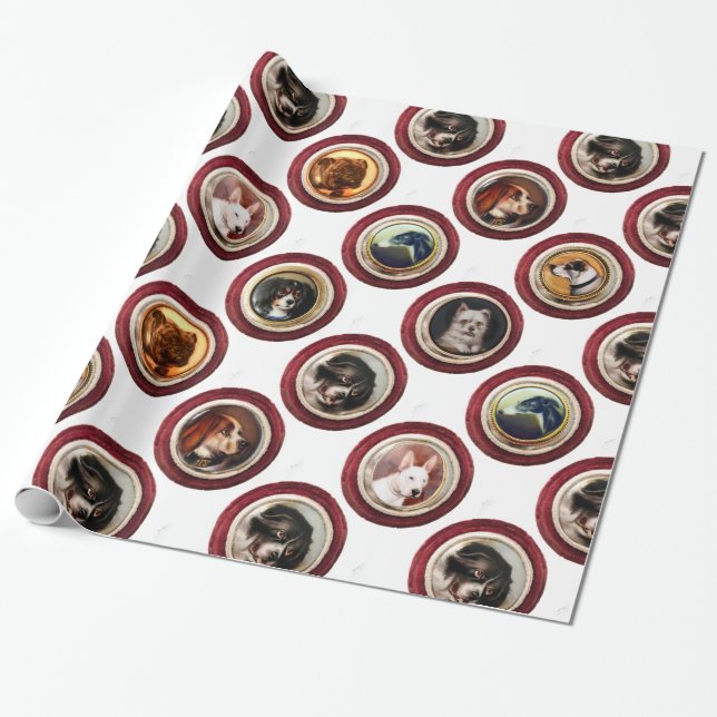 VICTORIAN ENAMELS /MINIATURE DOG PORTRAITS, White Wrapping Paper (Unrolled)