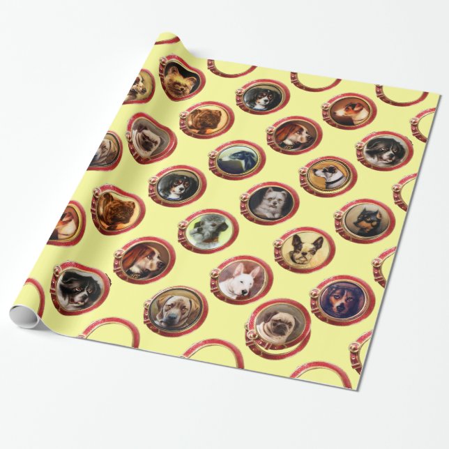 VICTORIAN ENAMELS /MINIATURE DOG PORTRAITS, yellow Wrapping Paper (Unrolled)