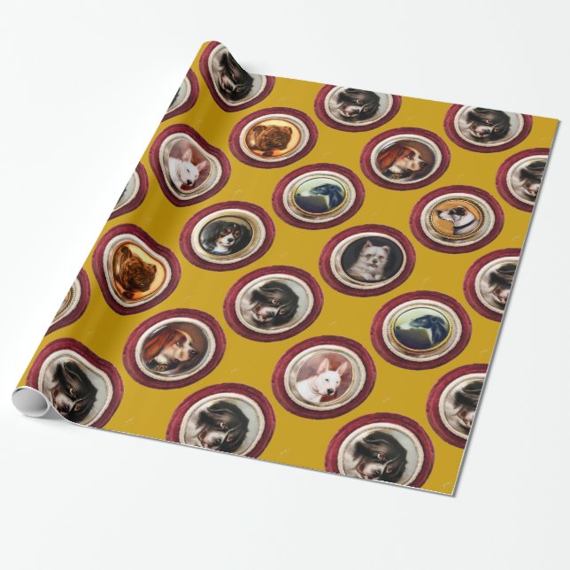 VICTORIAN ENAMELS /MINIATURE DOG PORTRAITS, Yellow Wrapping Paper (Unrolled)