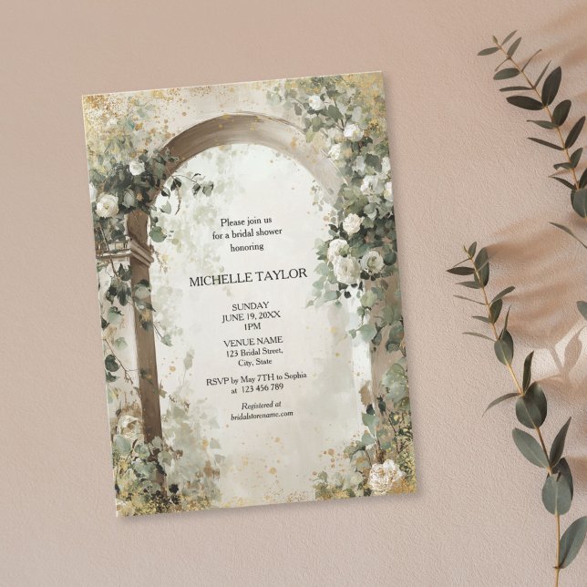 Victorian Enchanted Garden Elegant Floral Bridal Invitation (victorian enchanted garden with white roses arch, bridal shower invitation)