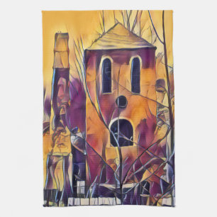 VICTORIAN ENGLAND FUNNY BUILDING TEA TOWEL