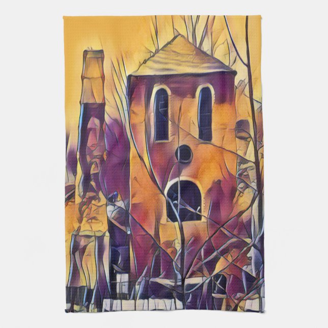 VICTORIAN ENGLAND FUNNY BUILDING TEA TOWEL (Vertical)