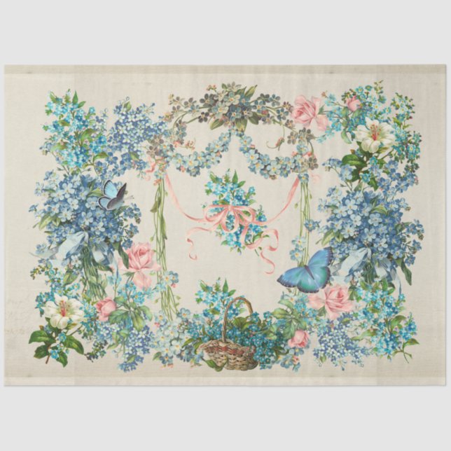 Victorian Ephemeral Forget-Me-Not Collage Tissue Paper (Front)