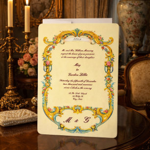 Victorian Era 1835 Floral Rococo Style Wedding Invitation