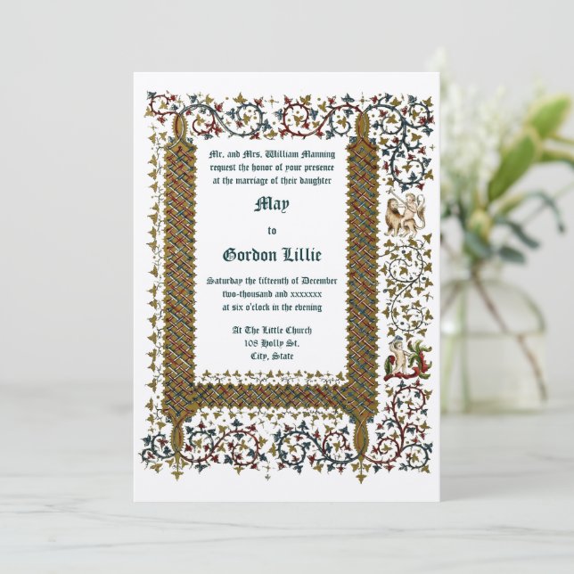 Victorian Era 1843 Mediaeval Style Wedding Invitation (Standing Front)