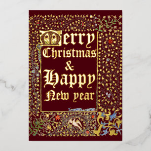 Victorian Era 1873 Mediaeval Style Christmas Foil Holiday Card