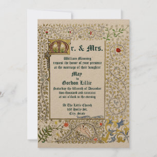 Victorian Era 1873 Mediaeval Style Wedding Invitation