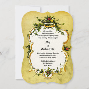 Victorian Era 1878 Floral Cartouche Wedding Invitation