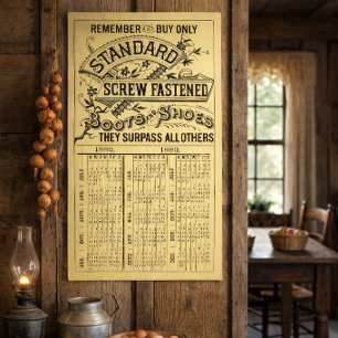 Victorian Era 1882 1883 Shoe & Boots Ad Calendar Poster