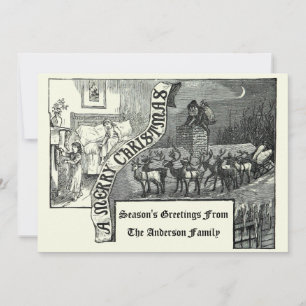 Victorian Era 1887 Santa & Reindeer Christmas Holiday Card