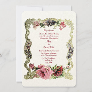 Victorian Era 1891 Baroque Rococo Style Floral Invitation