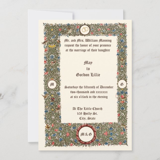 Victorian Era 1899 Mediaeval Style Wedding Invitation (Front)