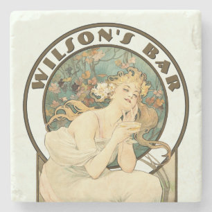 Victorian Era Art Nouveau by Mucha Pub or Bar Stone Coaster