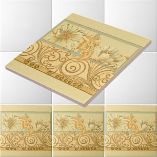 Victorian Era Art Nouveau Floral Scroll Frieze Ceramic Tile