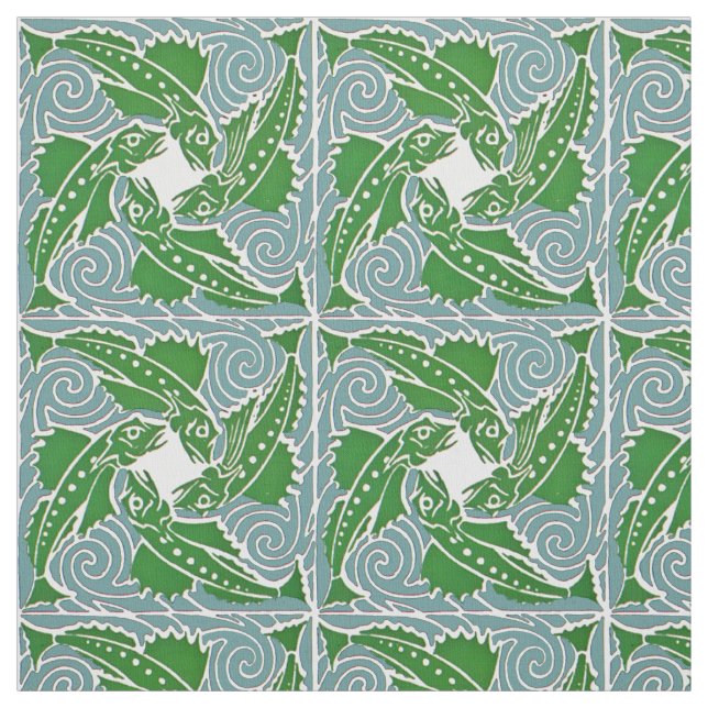 Victorian Era Art Nouveau Four Fish Pattern Fabric (Swatch)