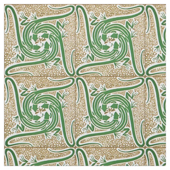 Victorian Era Art Nouveau Four Lizards Pattern Fabric (Swatch)