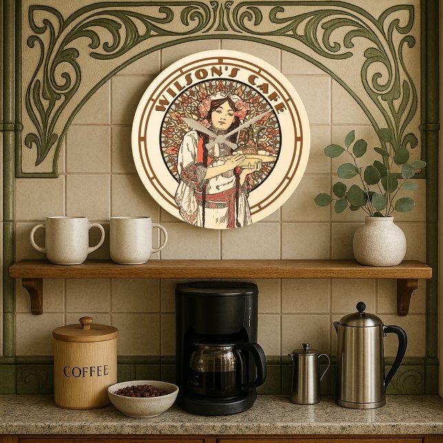 Victorian Era Art Nouveau Mucha Coffee Cafe Large Clock (Creator Uploaded)