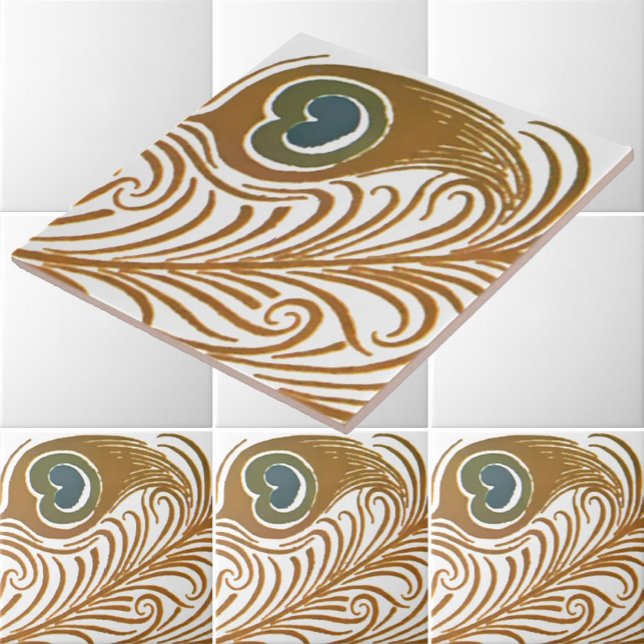 Victorian Era Art Nouveau Peacock Feather Pattern Ceramic Tile (Creator Uploaded)
