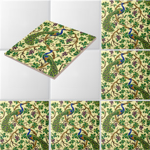 Victorian Era Art Nouveau Peacocks Grapevine Ceramic Tile
