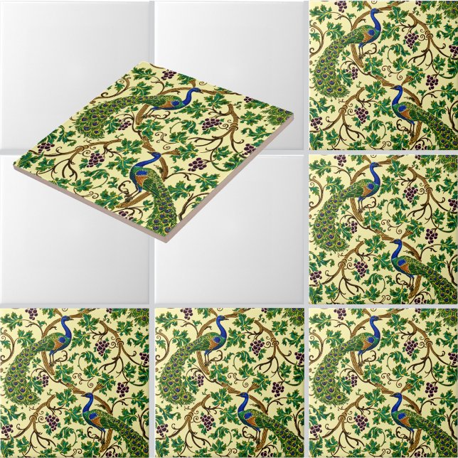 Victorian Era Art Nouveau Peacocks Grapevine Ceramic Tile (Creator Uploaded)