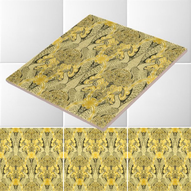 Victorian Era Art Nouveau Peacocks & Honeysuckle Ceramic Tile (Creator Uploaded)