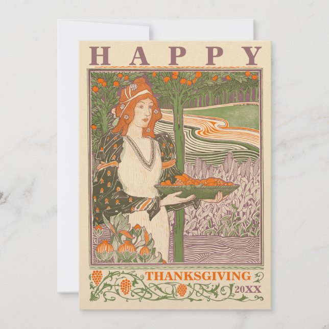 Victorian Era Art Nouveau Thanksgiving Holiday Card (Front)