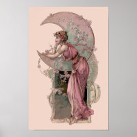 Victorian Era Art Nouveau Woman & Crescent Moon