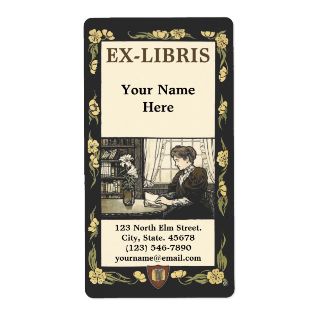 Victorian Era Art Nouveau Woman Ex-Libris Template (Front)