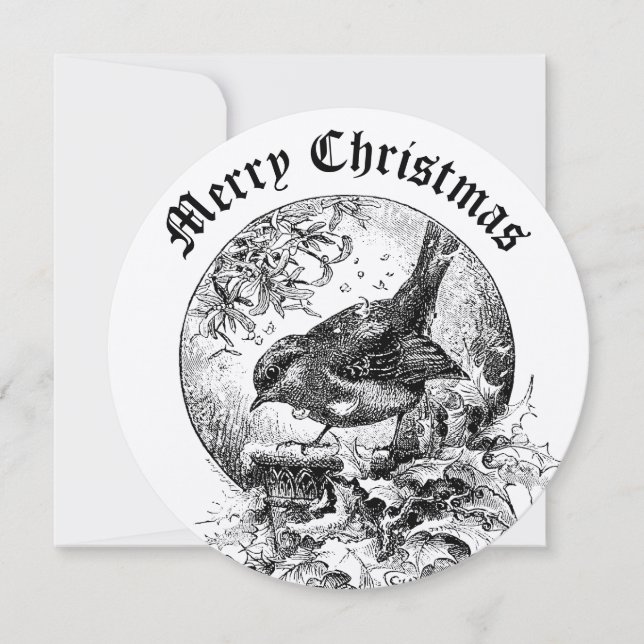 Victorian Era Bird In Holly & Mistletoe Christmas  Holiday Card (Front)