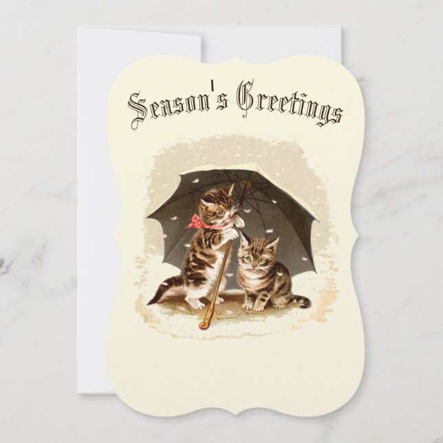 Victorian Era Cats & Umbrella Holiday Card (Front)