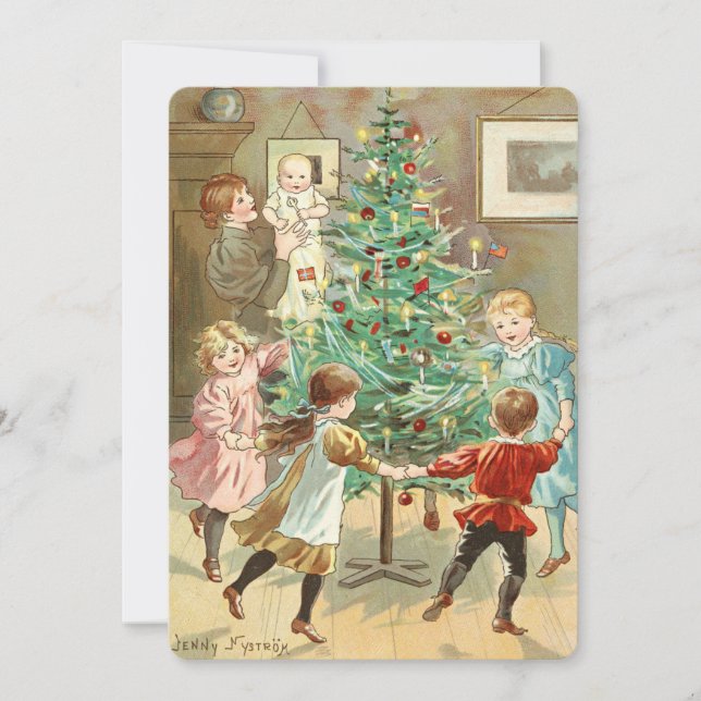 Victorian Era Christmas Tree Children Holiday Card (Front)