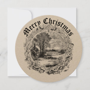 Victorian Era Christmas Winter Scene In Wreath Holiday Card