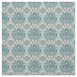 Victorian Era Design Blue & Yellow  Fabric