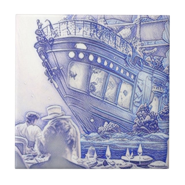 Victorian Era Fantasy Sea Tiles Blue and White 11 (Front)