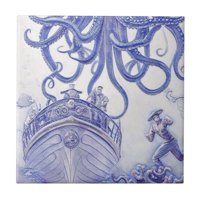 Victorian Era Fantasy Sea Tiles Blue and White 26A (Front)