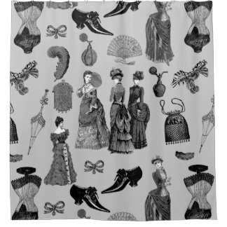 victorian era fashion women toile black white shower curtain
