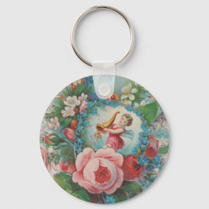 Victorian Era Floral Valentine's Card, Roses, 1879 Key Ring
