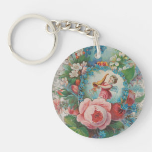 Victorian Era Floral Valentine's Card, Roses, 1879 Key Ring
