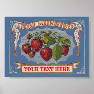 Victorian Era Fresh Strawberries Template Poster