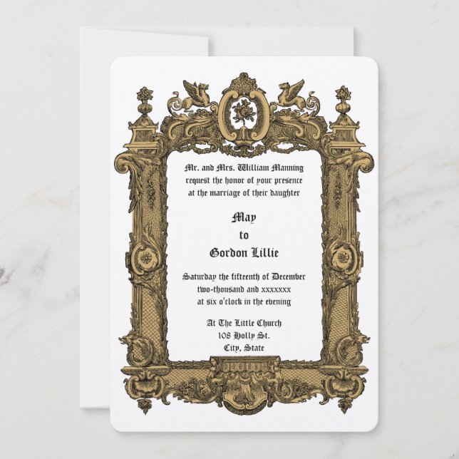 Victorian Era Griffin Rocaille Frame Wedding Invitation (Front)