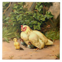 Victorian Era Hen & Baby Chickens By L. Prang