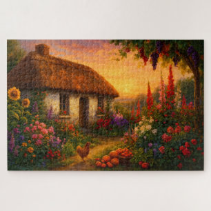 Victorian Era Irish Cottage & Garden At Sunset Jigsaw Puzzle
