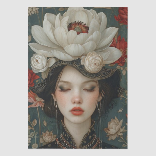 Victorian Era Lady Floral Headdress Decoupage Tissue Paper (Front)