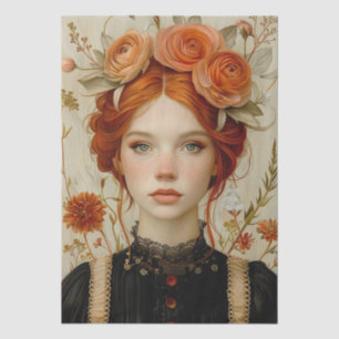 Victorian Era Lady Floral Headdress Decoupage Tissue Paper